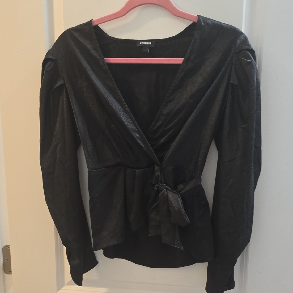 Express Elegant Black Wrap Top